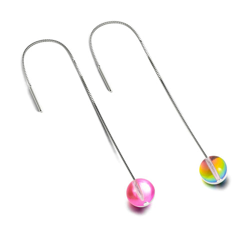 Boucles d'oreilles pendantes en chaîne de verre Galaxy en argent sterling 925 Cherry Borealis